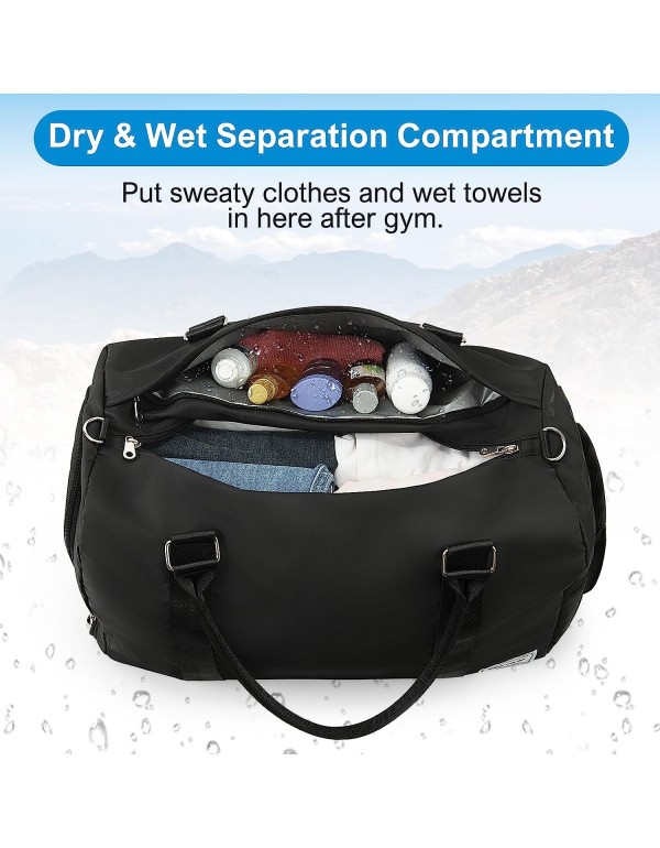Hanples Gym Bag, Waterproof Travel Bag, Weekender Overnight Bag for Men Women, Large Travel Duffle Bag with Shoe Compartment & Wet Pocket, Sport Tote Bags for Swimming, Yoga, Travel, Gym