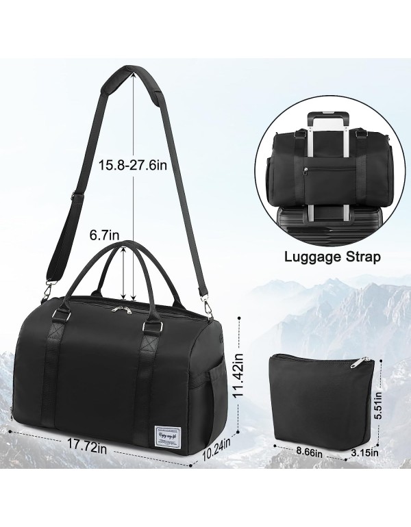 Hanples Gym Bag, Waterproof Travel Bag, Weekender Overnight Bag for Men Women, Large Travel Duffle Bag with Shoe Compartment & Wet Pocket, Sport Tote Bags for Swimming, Yoga, Travel, Gym