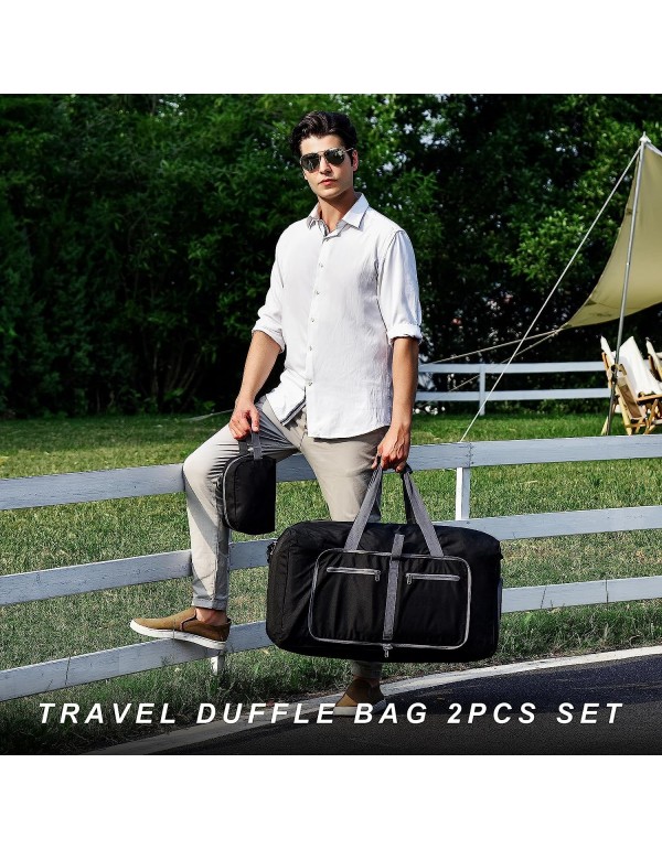 Felipe Varela 65L Duffle Bag with Shoes Compartment and Adjustable Strap,Foldable Travel Duffel Bags for Men Women,Waterproof Duffel Bags