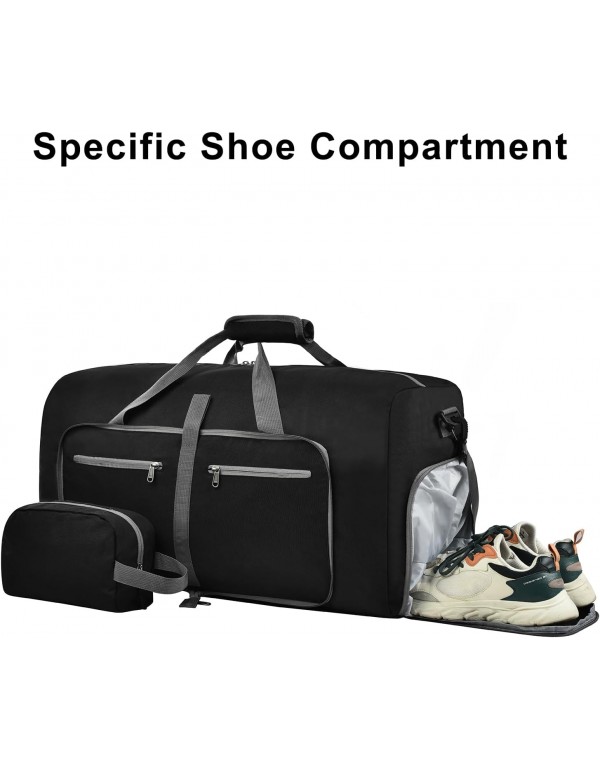 Felipe Varela 65L Duffle Bag with Shoes Compartment and Adjustable Strap,Foldable Travel Duffel Bags for Men Women,Waterproof Duffel Bags