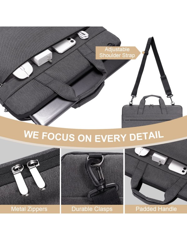 BERTASCHE Laptop Bag 17 17.3 inch, Laptop Case Sleeve Computer Bag, Water-resistant Laptop Carrying Case Notebook Briefcase w/Shoulder Strap Compatible with HP/Asus/Lenovo/Acer/Dell, Grey