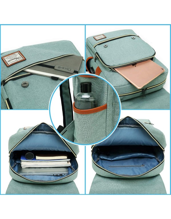 Mancio Vintage Laptop Backpack with USB Charging Port, Slim Tear Resistant Business Backpack for Travelling,  College, Casual Daypacks for Men,Women, Fits up to 15.6Inch Notebook, Green