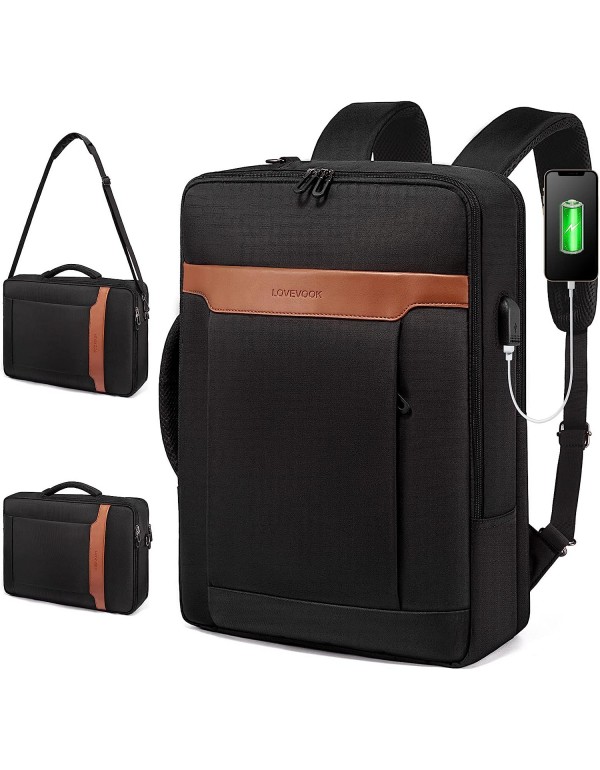 LOVEVOOK Convertible Laptop Backpack Bag, 3 in 1 Men’s Messenger Bag Business Briefcases Fits 15.6 Inch Laptop, Shoulder Bags Computer Backpacks for Travel College Office for Men Women, Black