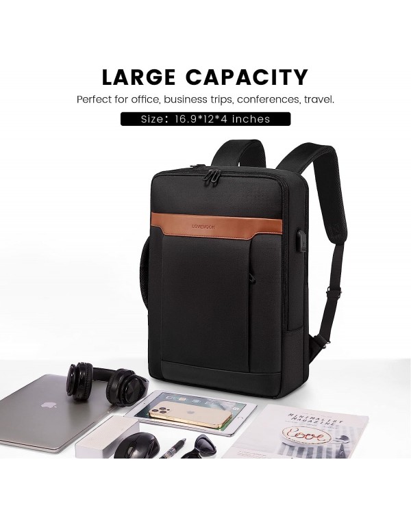 LOVEVOOK Convertible Laptop Backpack Bag, 3 in 1 Men’s Messenger Bag Business Briefcases Fits 15.6 Inch Laptop, Shoulder Bags Computer Backpacks for Travel College Office for Men Women, Black