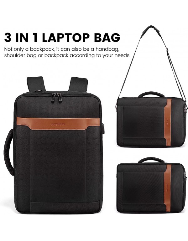 LOVEVOOK Convertible Laptop Backpack Bag, 3 in 1 Men’s Messenger Bag Business Briefcases Fits 15.6 Inch Laptop, Shoulder Bags Computer Backpacks for Travel College Office for Men Women, Black