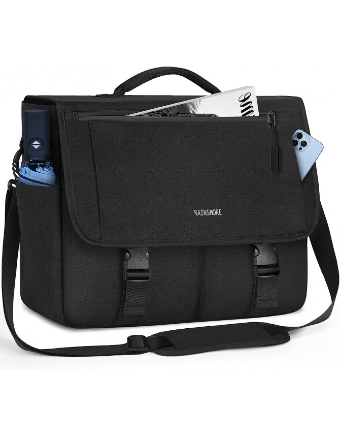 Messenger Bag for Men Messenger Bag 15.6 Inch Water Resistant Laptop Bag Casual Satchel Bags for Men Large College Computer Bag Office Work Briefcase Fashion Crossbody Shoulder Handbag, Black