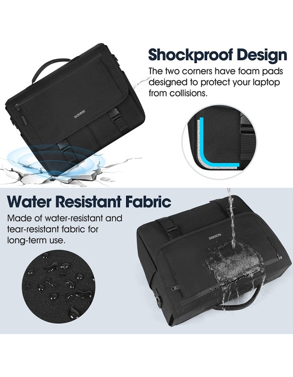 Messenger Bag for Men Messenger Bag 15.6 Inch Water Resistant Laptop Bag Casual Satchel Bags for Men Large College Computer Bag Office Work Briefcase Fashion Crossbody Shoulder Handbag, Black