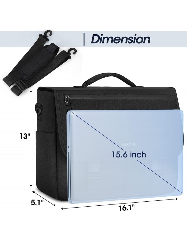 Messenger Bag for Men Messenger Bag 15.6 Inch Water Resistant Laptop Bag Casual Satchel Bags for Men Large College Computer Bag Office Work Briefcase Fashion Crossbody Shoulder Handbag, Black
