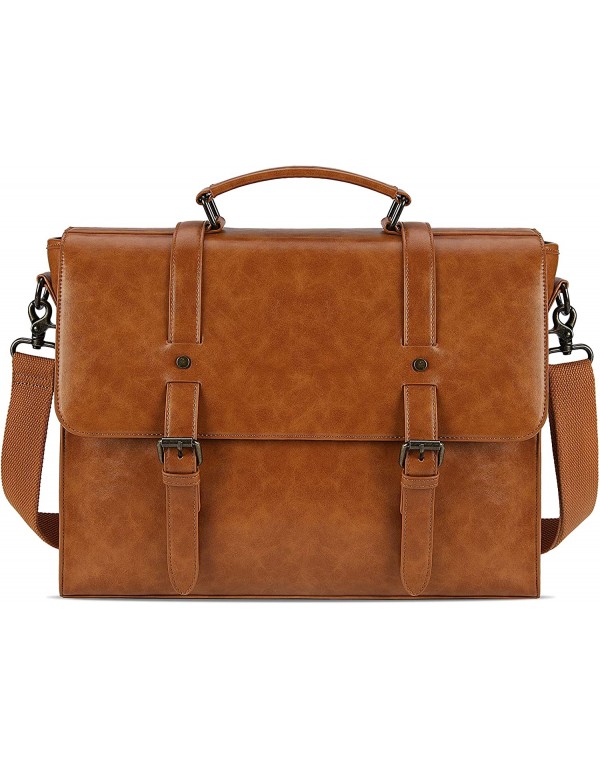 Leather Mens Messenger Bag Vintage 15.6 Inch Waterproof Leather Laptop Briefcase Large Satchel Shoulder Bag Retro Office College Computer Laptop Bag, Brown