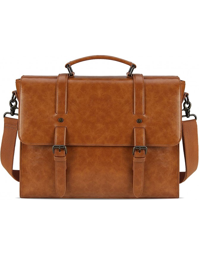 Leather Mens Messenger Bag Vintage 15.6 Inch Waterproof Leather Laptop Briefcase Large Satchel Shoulder Bag Retro Office College Computer Laptop Bag, Brown
