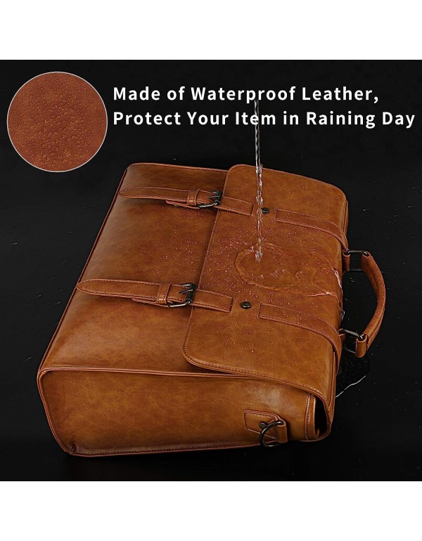 Leather Mens Messenger Bag Vintage 15.6 Inch Waterproof Leather Laptop Briefcase Large Satchel Shoulder Bag Retro Office College Computer Laptop Bag, Brown
